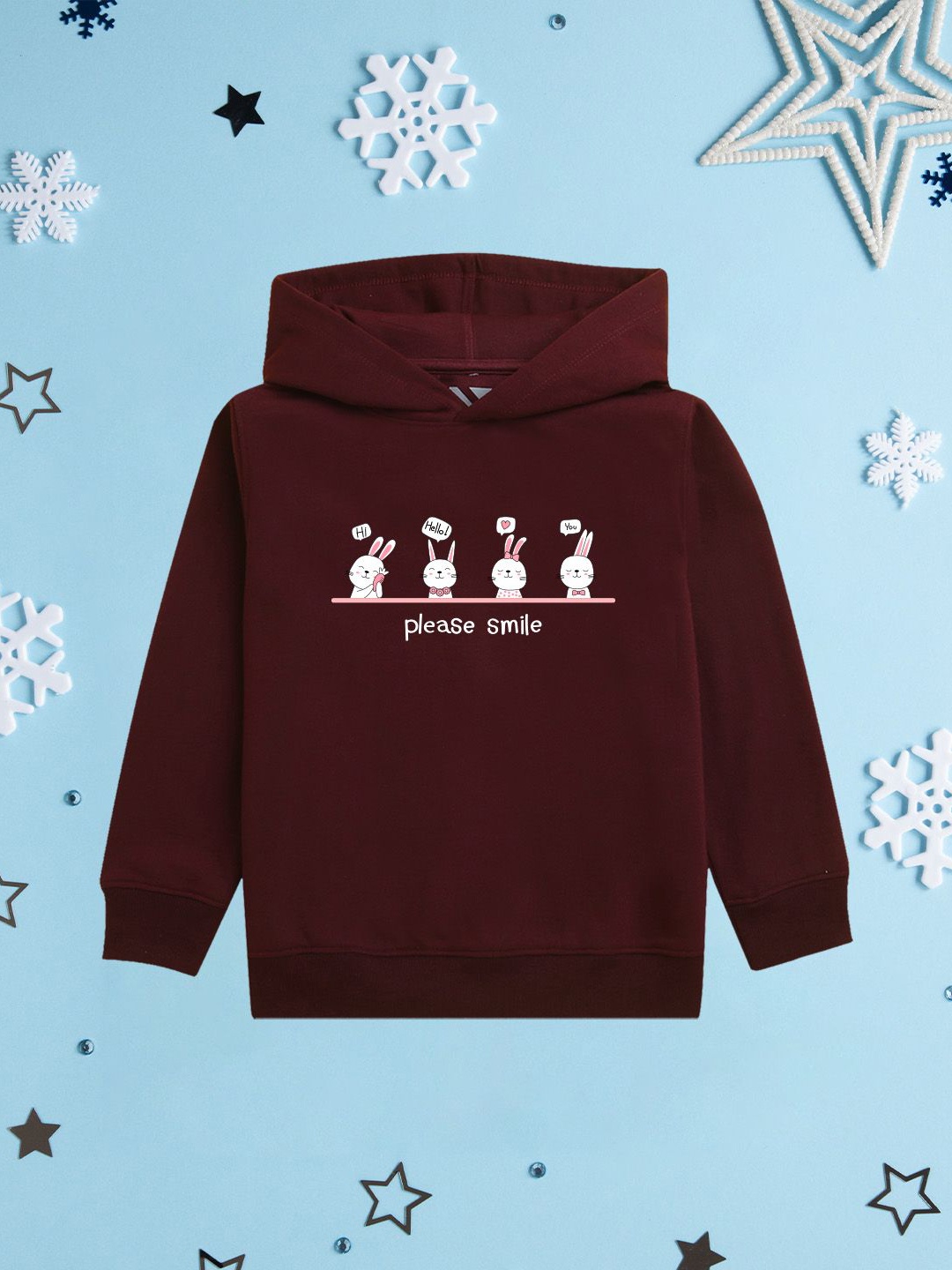 

NUSYL Girls Graphic Printed Hooded Sweatshirt, Burgundy