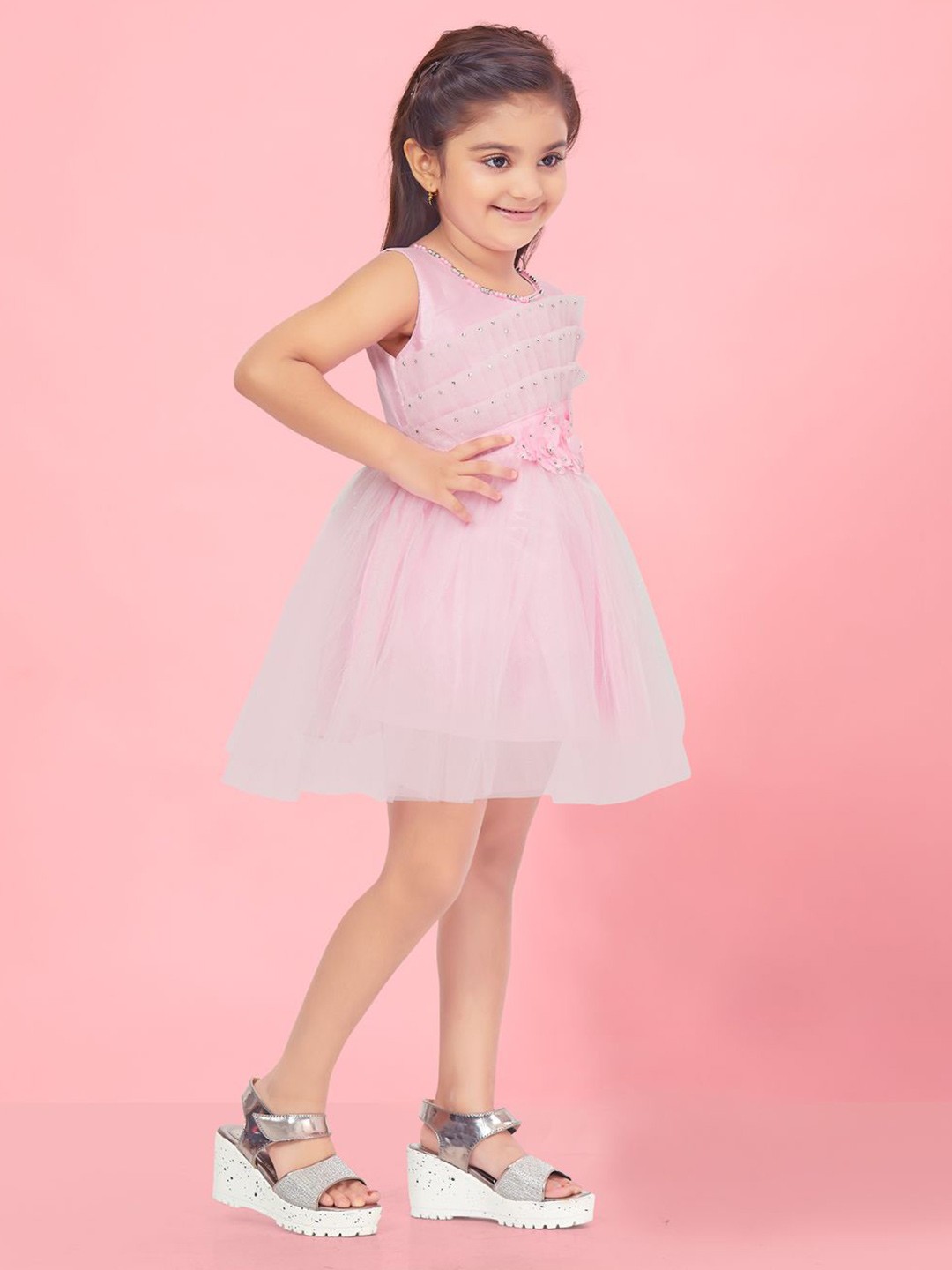 

BAESD Girls Embellished Sleeveless Net Fit & Flare Dress, Pink