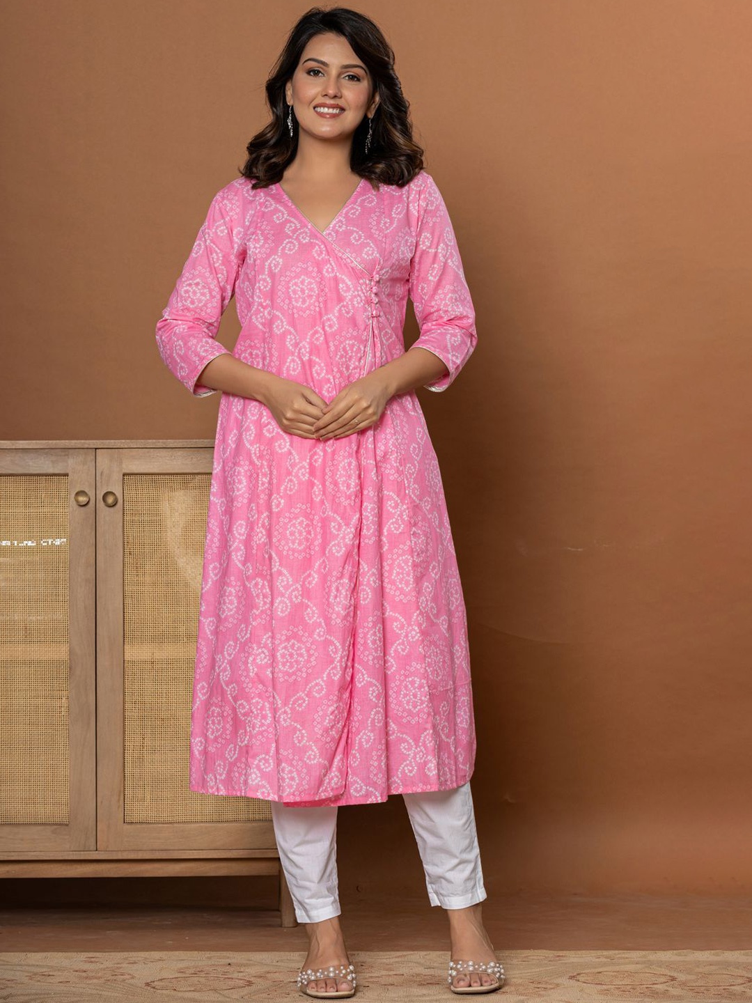

ROOPWATI FASHION Printed A-Line Kurta, Pink