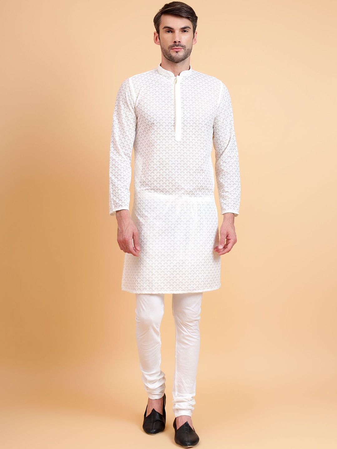 

Sultan The King Of Kurta Ethnic Motifs Chikankari Pure Cotton Kurta with Churidar, White