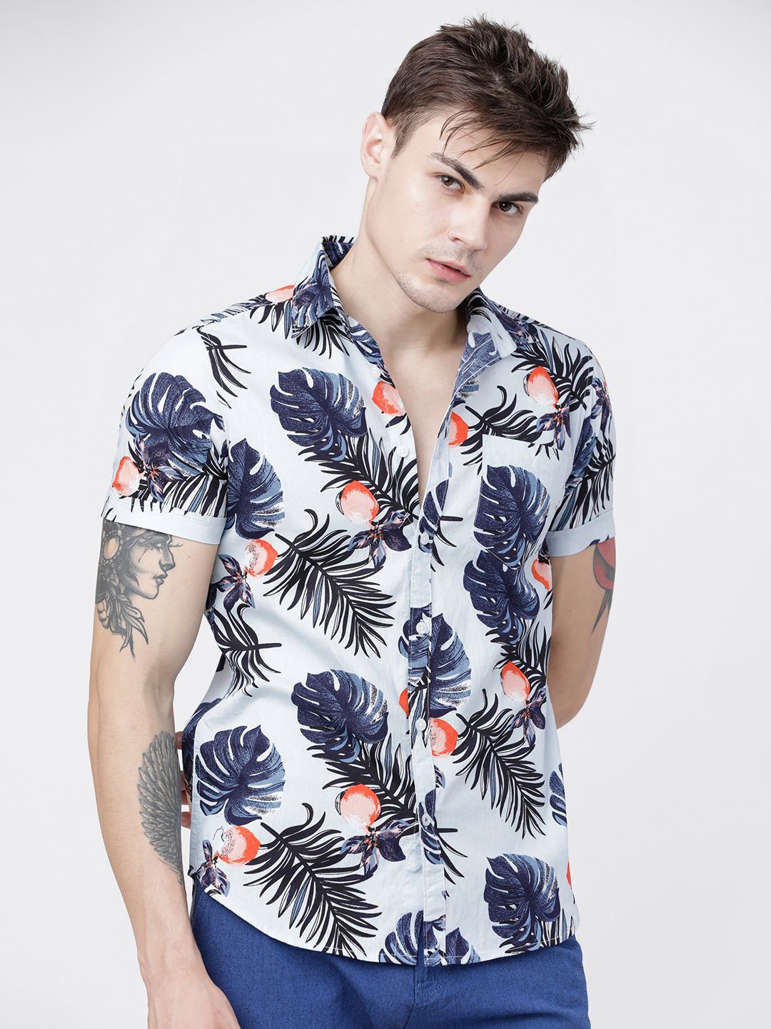 

HIGHLANDER Men Slim Fit Floral Opaque Printed Casual Shirt, Blue