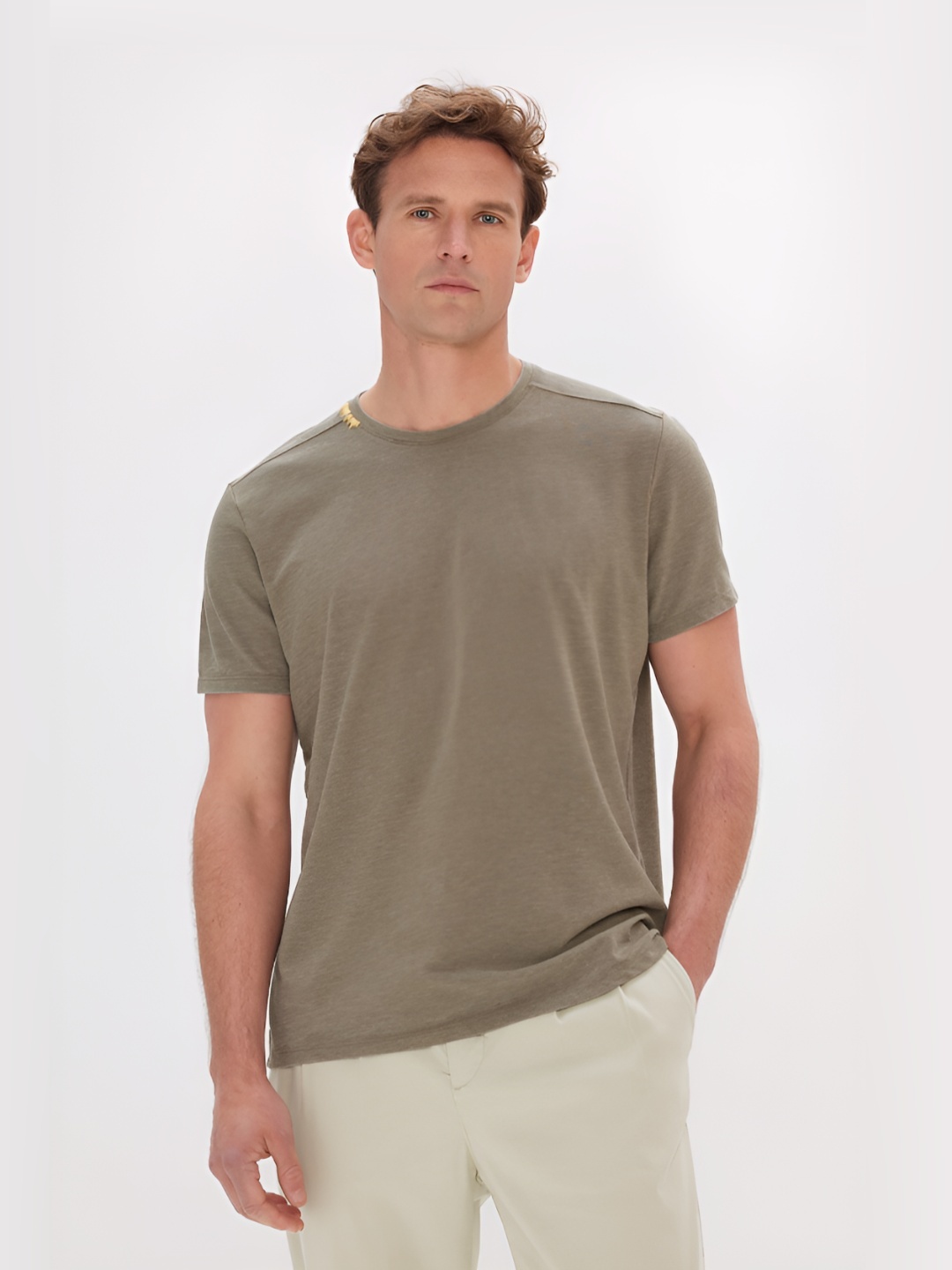 

ALTINYILDIZ CLASSICS AC Co. Men Solid Round Neck Cotton T-Shirt, Beige