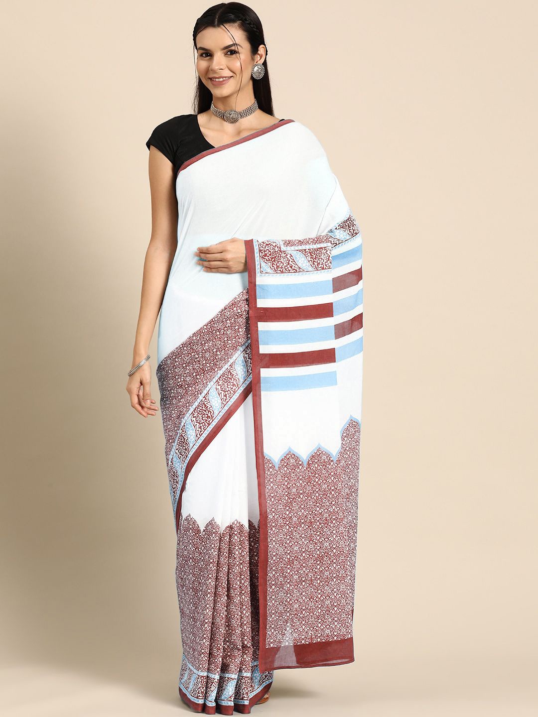 

BUTA BUTI Floral Pure Cotton Saree, Mauve