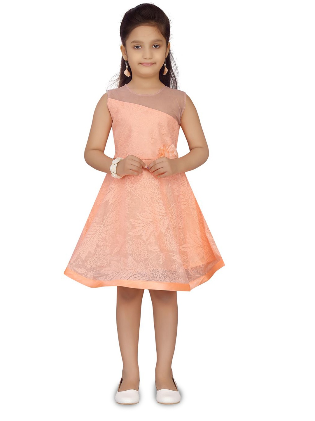 

BAESD Girls Self Design Fit & Flare Dress, Peach