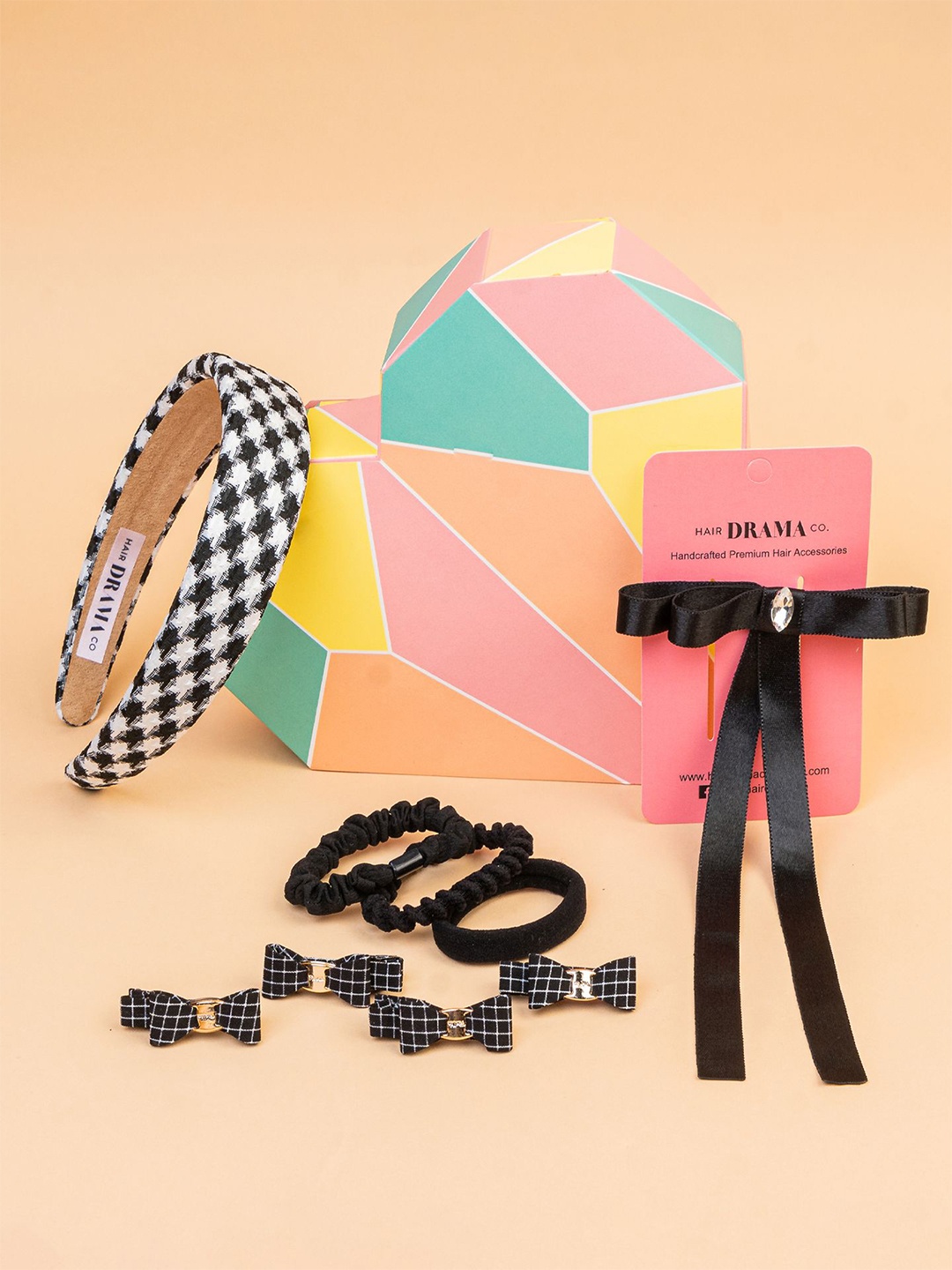 

HAIR DRAMA CO. Girls Set of 9 Satin & Georgette Hair Accessory Set, Black