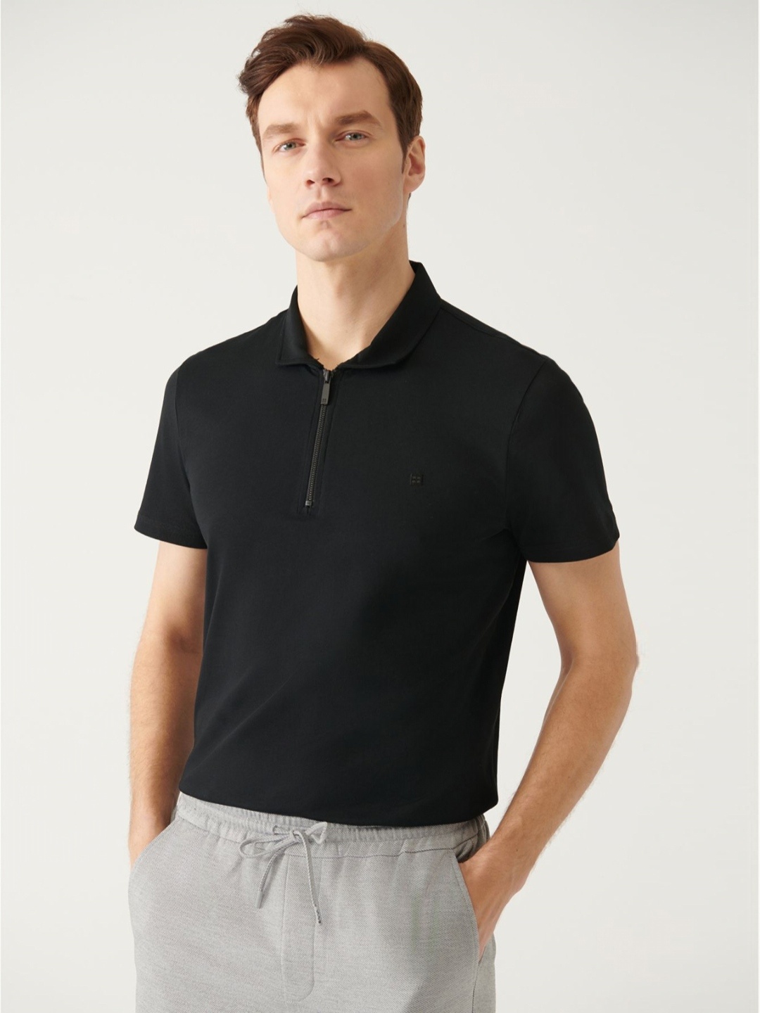 

AVVA Men Solid Polo Collar Cotton T-Shirt, Black