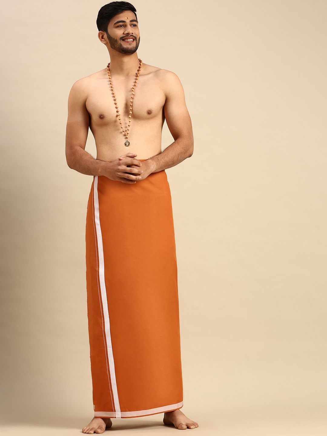 

Ramraj Men Bordered Dhoti, Orange