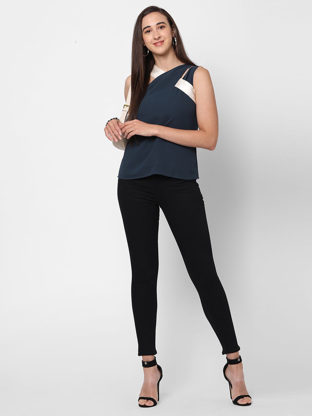 

MISH One Shoulder Georgette Top, Navy blue