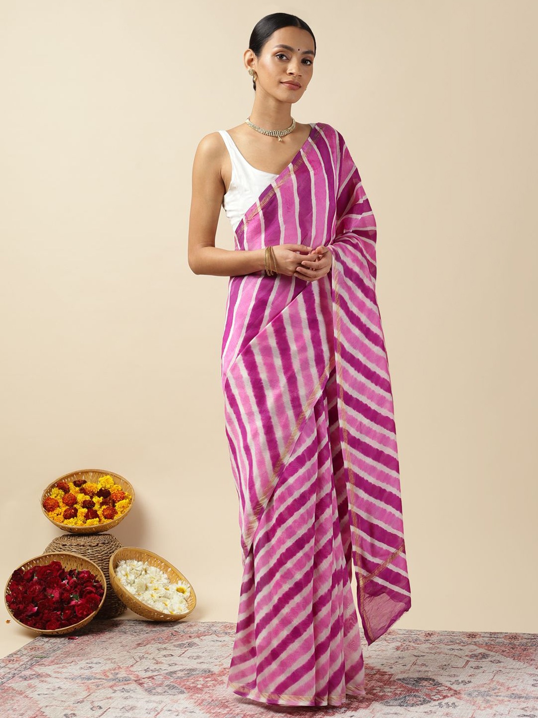 

Moora Leheriya Pure Cotton Bagru Saree, Purple