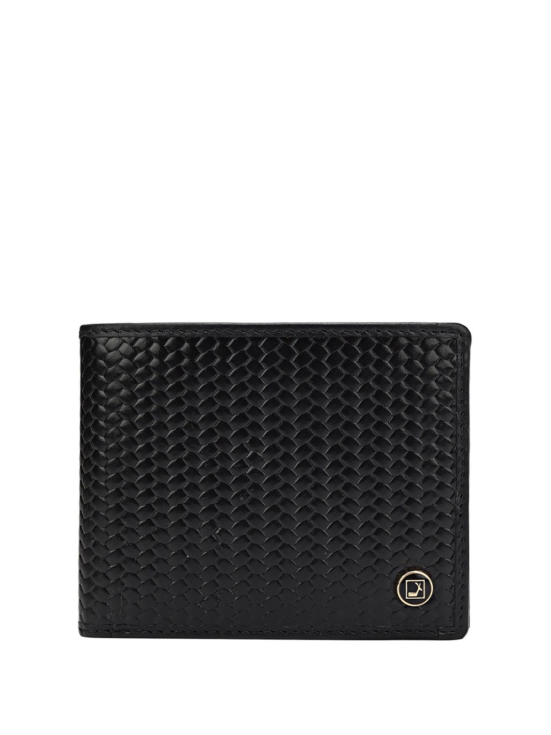 

Da Milano Men Geometric Textured Leather Two Fold Wallet, Black