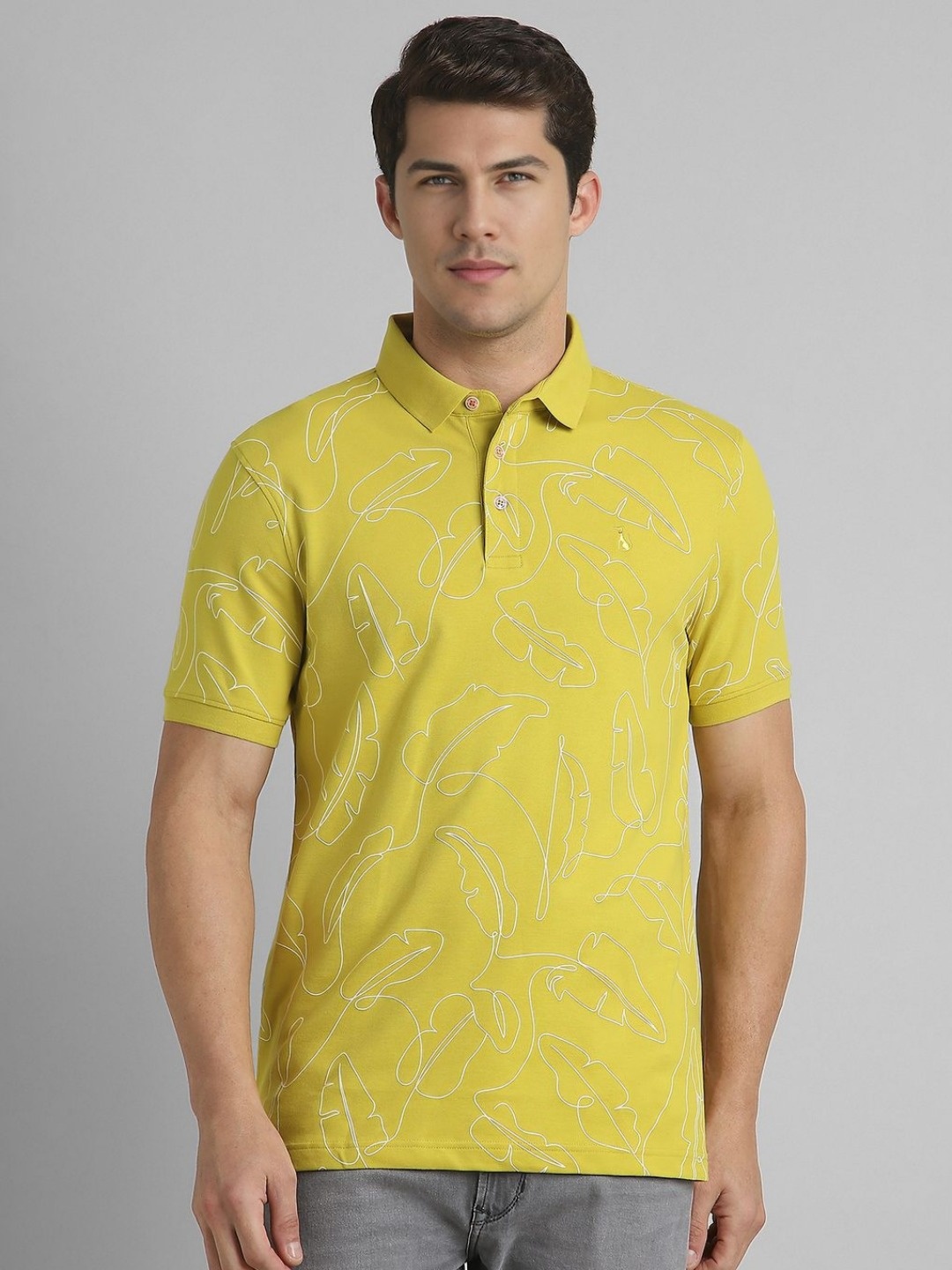 

SIMON CARTER LONDON Men Abstract Printed Polo Collar Cotton Slim Fit T-Shirt, Yellow