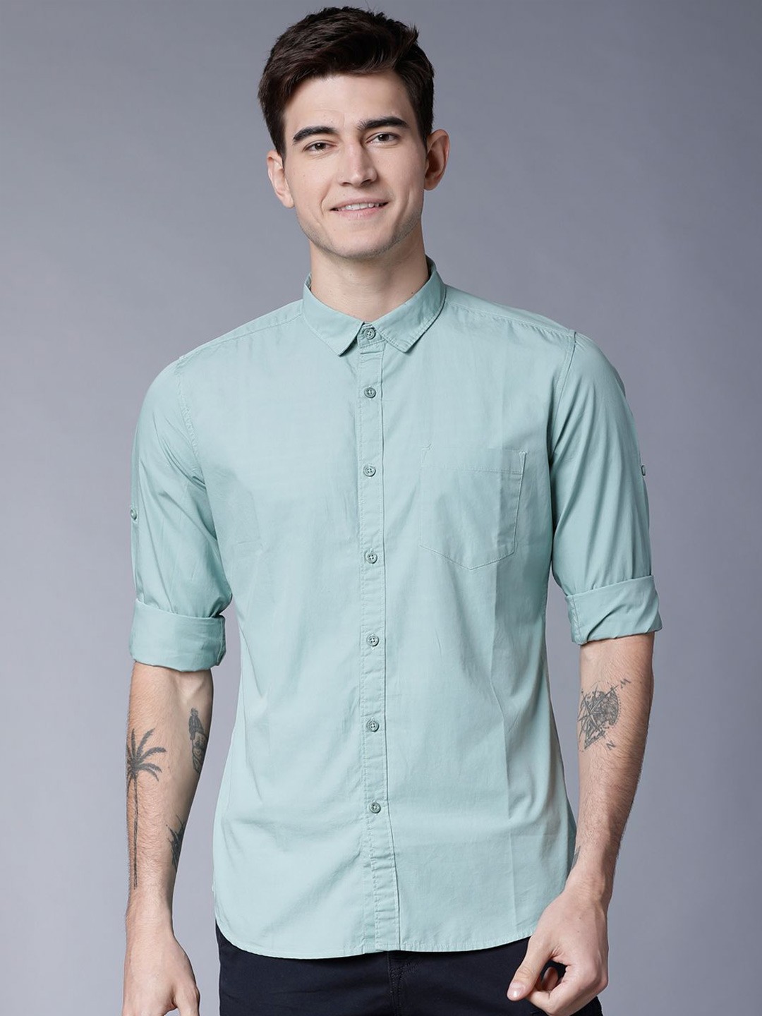 

HIGHLANDER Men Slim Fit Opaque Casual Shirt, Blue