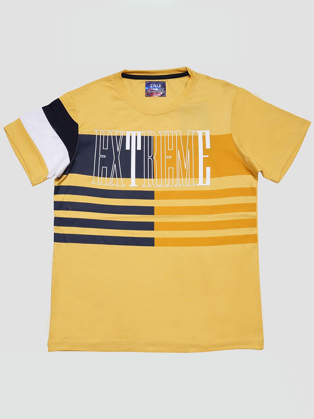 

TWIX Boys Striped Round Neck Cotton T-Shirt, Yellow