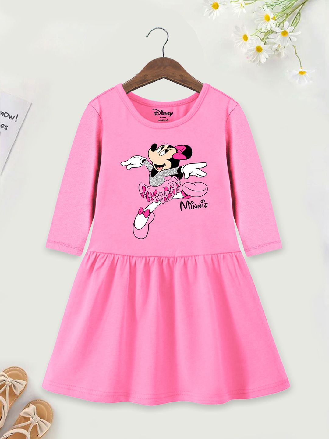 

YK Disney Girls Minnie Mouse Printed Fit & Flare Dress, Pink