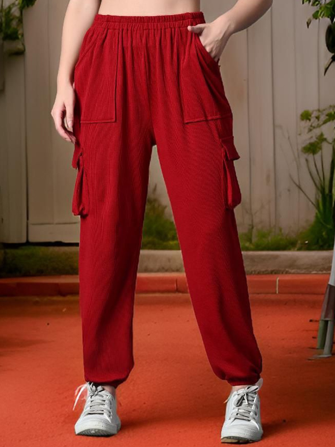 

Myshka Women Comfort Loose Fit High-Rise Wrinkle Free Trousers, Maroon