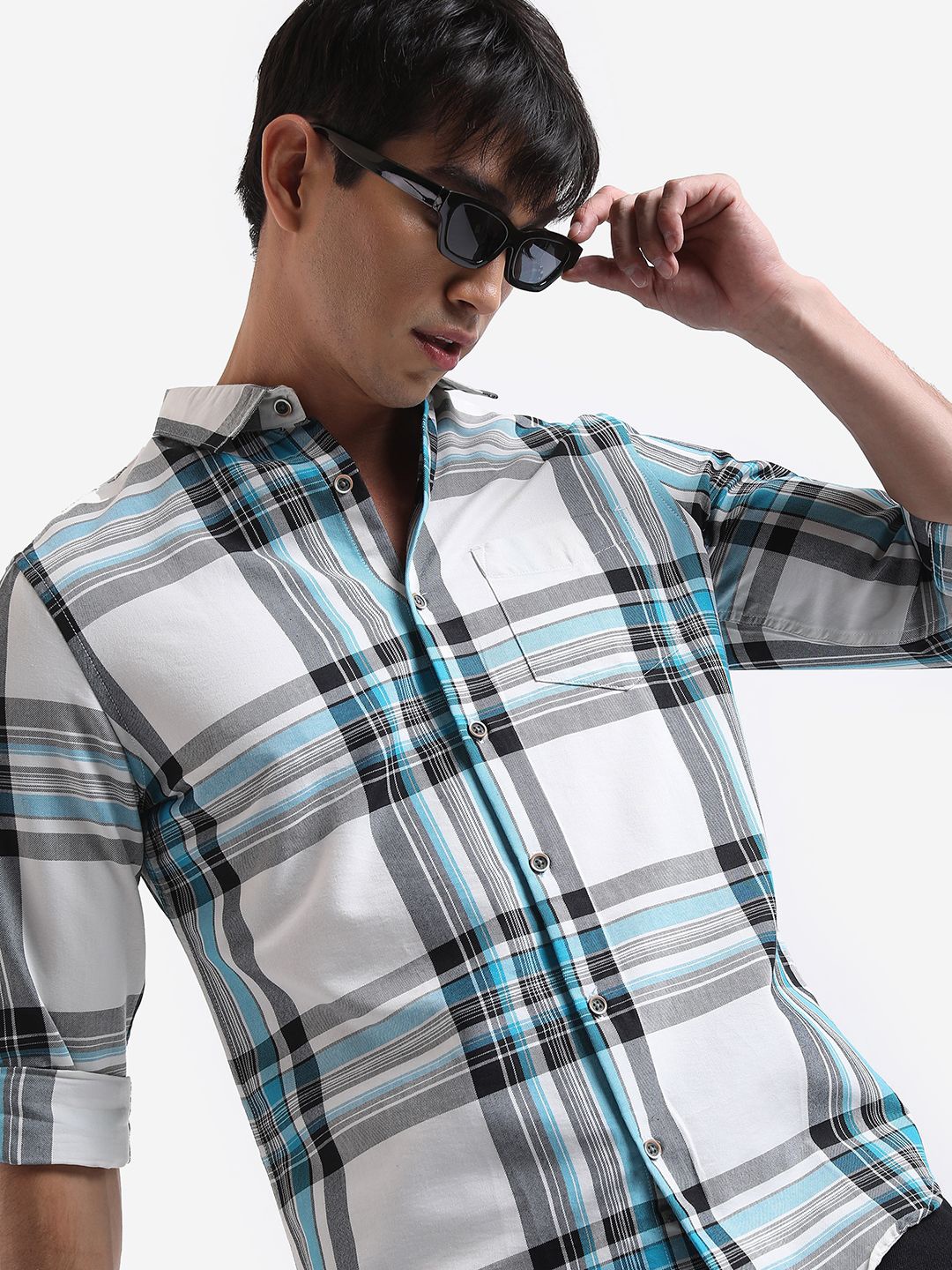 

HIGHLANDER Men Slim Fit Tartan Checks Opaque Checked Casual Shirt, White