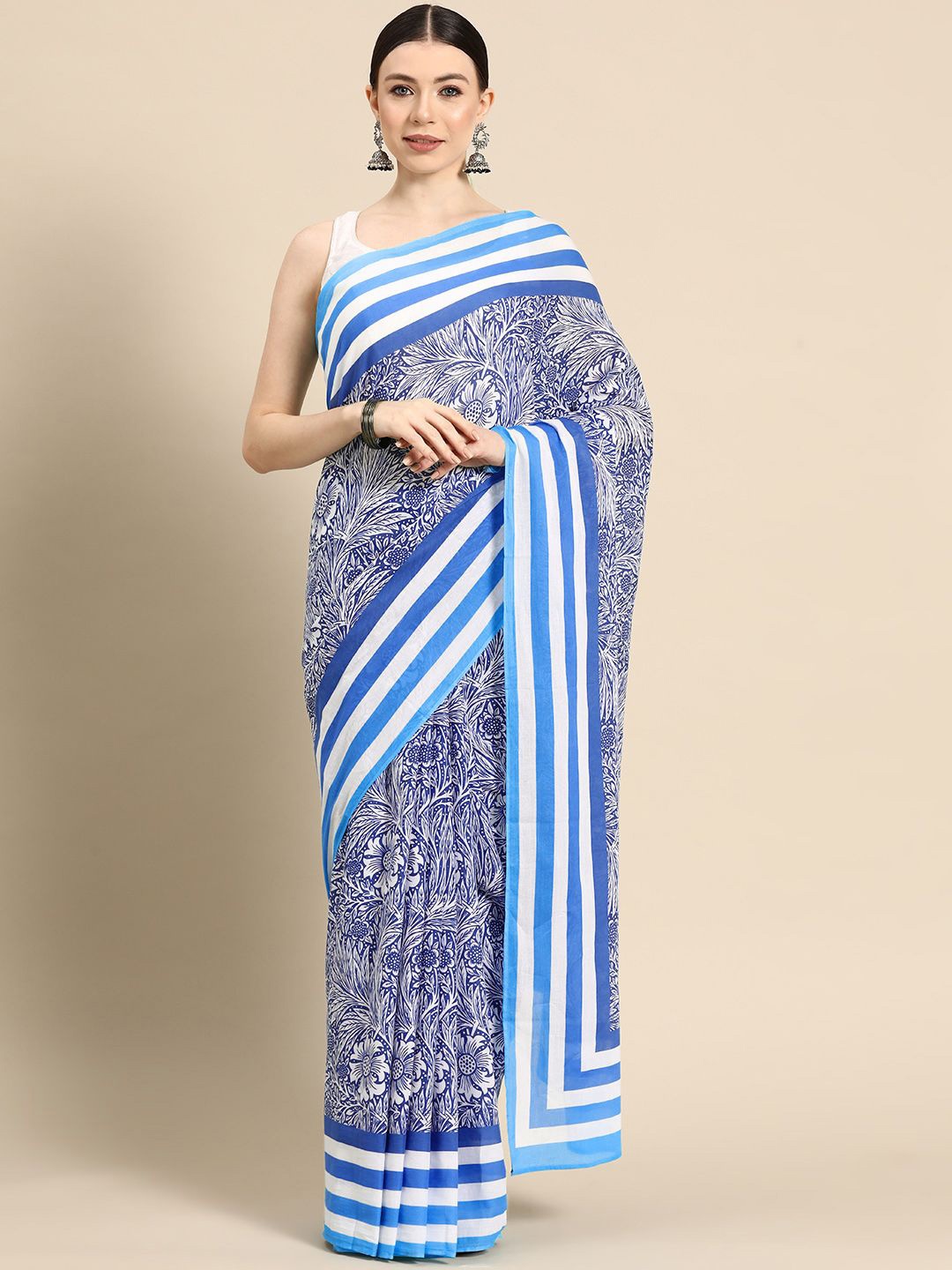 

BUTA BUTI Floral Pure Cotton Saree, Blue