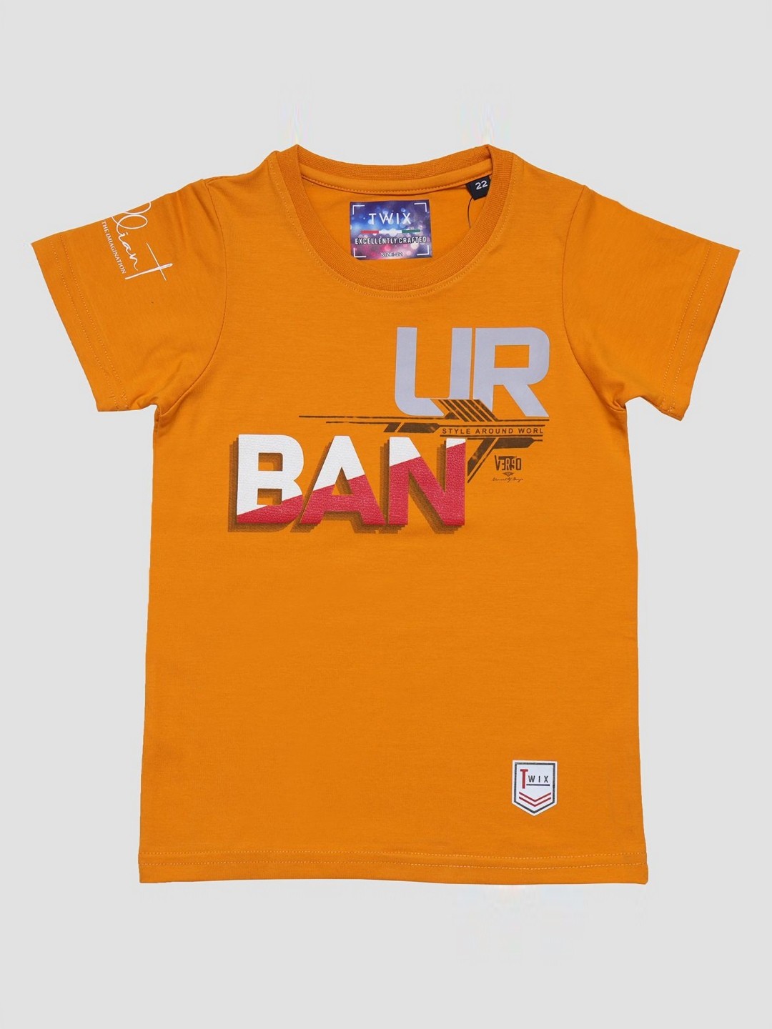 

TWIX Boys Typography Printed Round Neck Cotton T-Shirt, Mustard