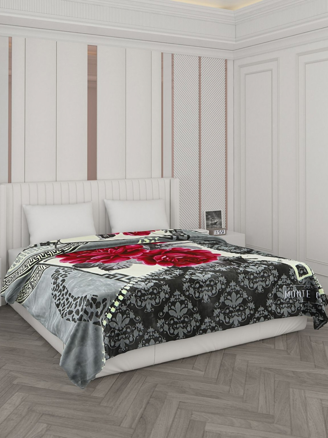 

Monte Carlo Grey & White Floral Printed Heavy Winter 1000 GSM Double Bed Blankets