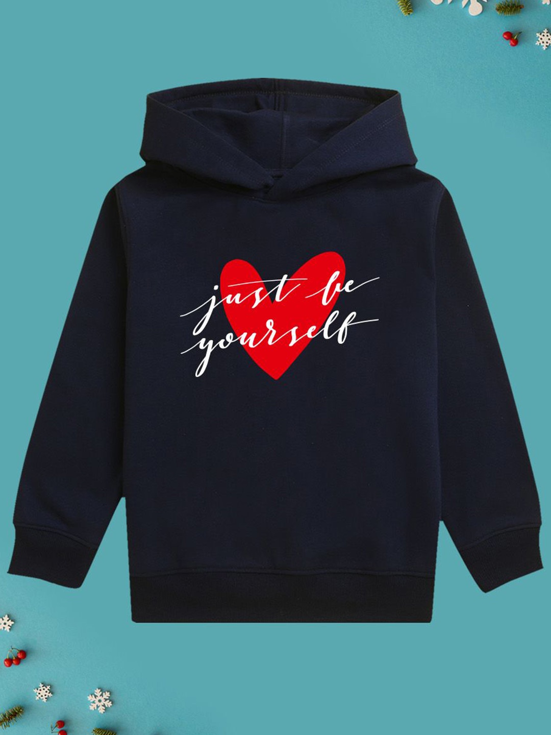

NUSYL Girls Typography Printed Hooded Sweatshirt, Navy blue