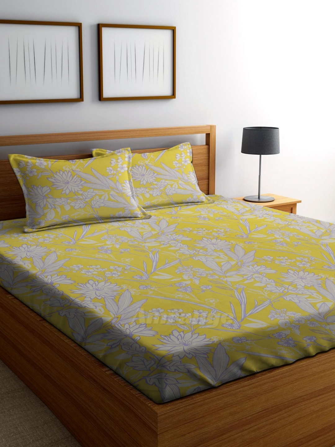 

AMRANGE Yellow & White Floral 250 TC King Bedsheet With 2 Pillow Covers