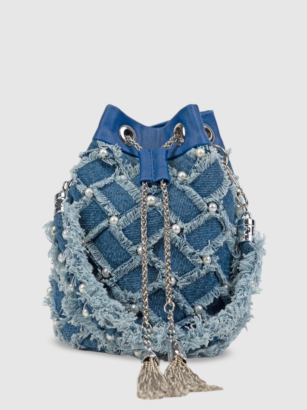 

D'oro Embellished Bucket Sling Bag with Tasselled, Blue