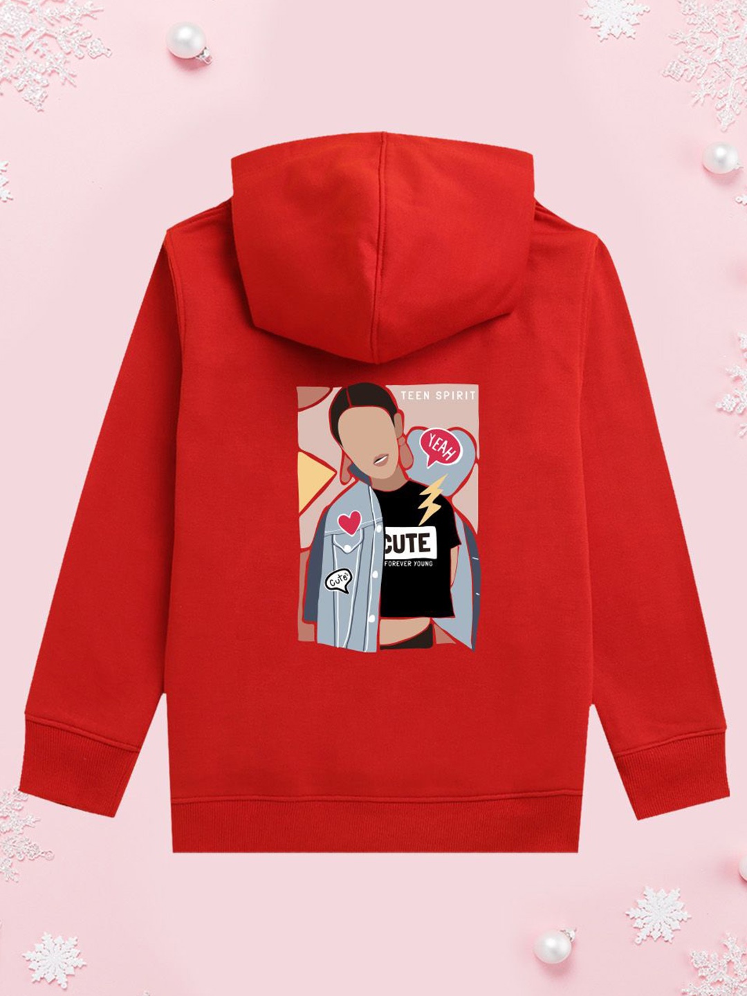 

NUSYL Girls Graphic Printed Hooded Sweatshirt, Red