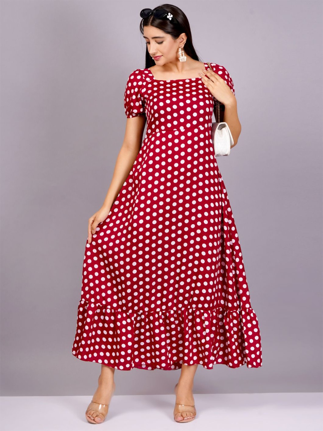 

KALINI Polka Dot Print Crepe Maxi Dress, Red