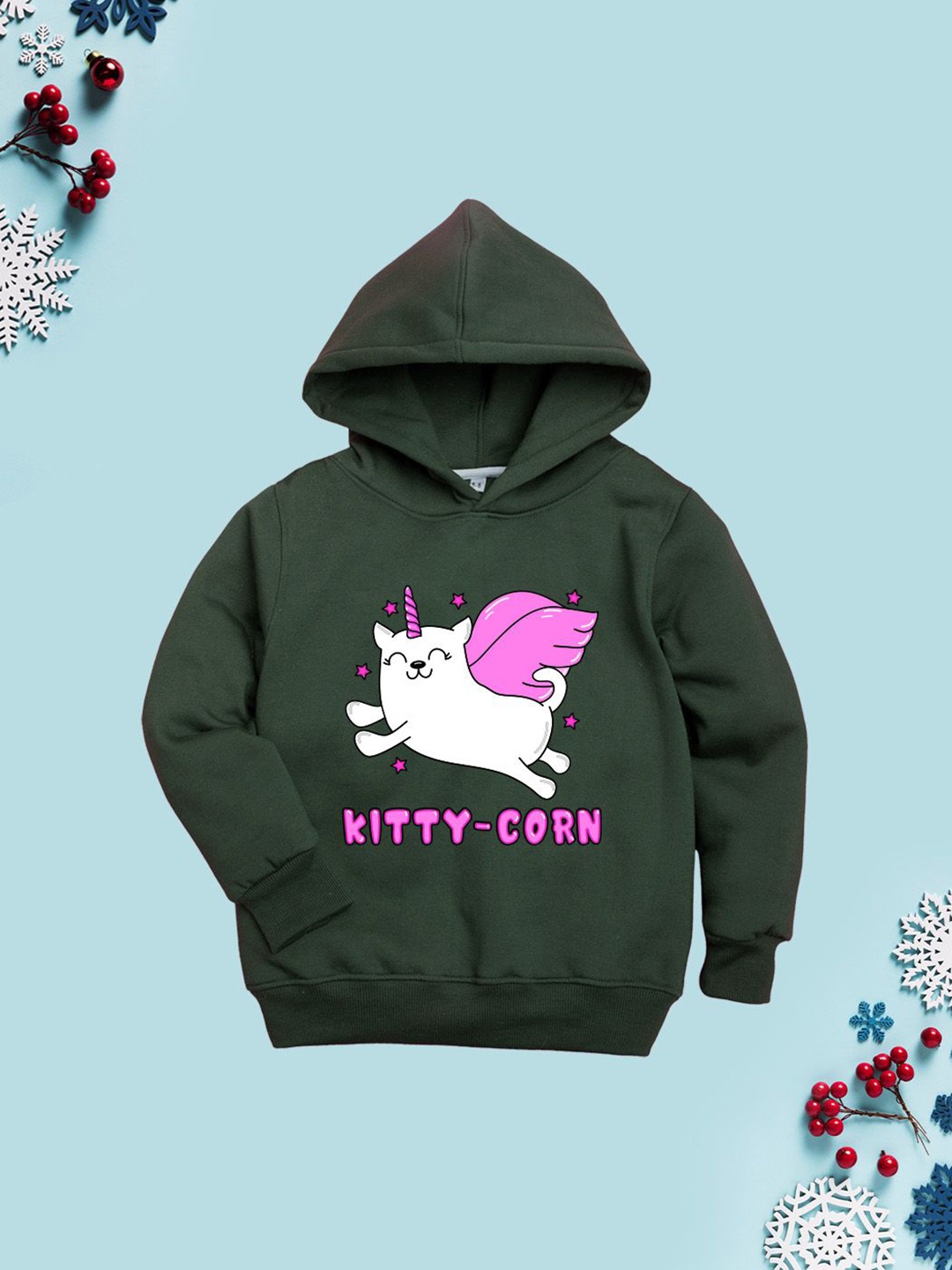 

NUSYL Girls Graphic Printed Hooded Sweatshirt, Olive