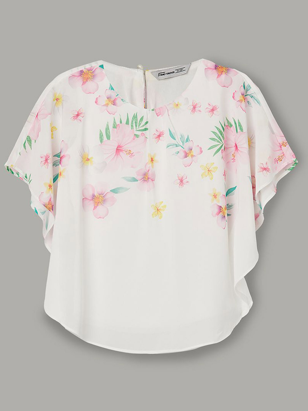 

Fame Forever by Lifestyle Floral Print Flutter Sleeve Top, White