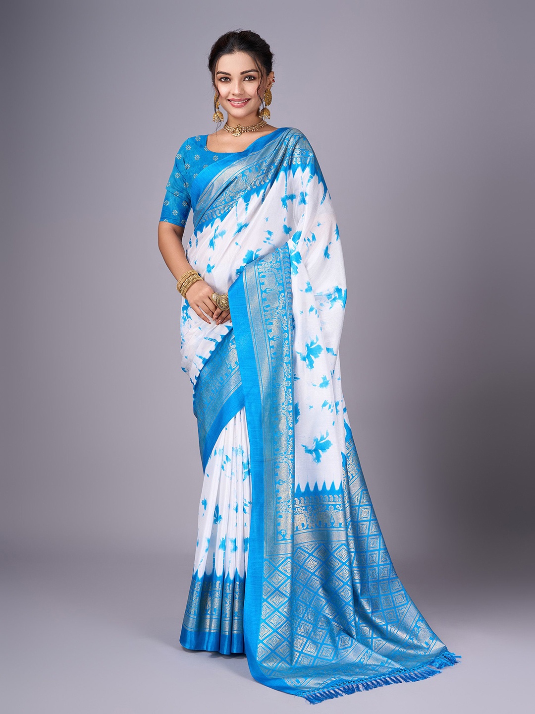 

Sanwariya Silk Tie and Dye Zari Art Silk Chanderi Saree, Blue