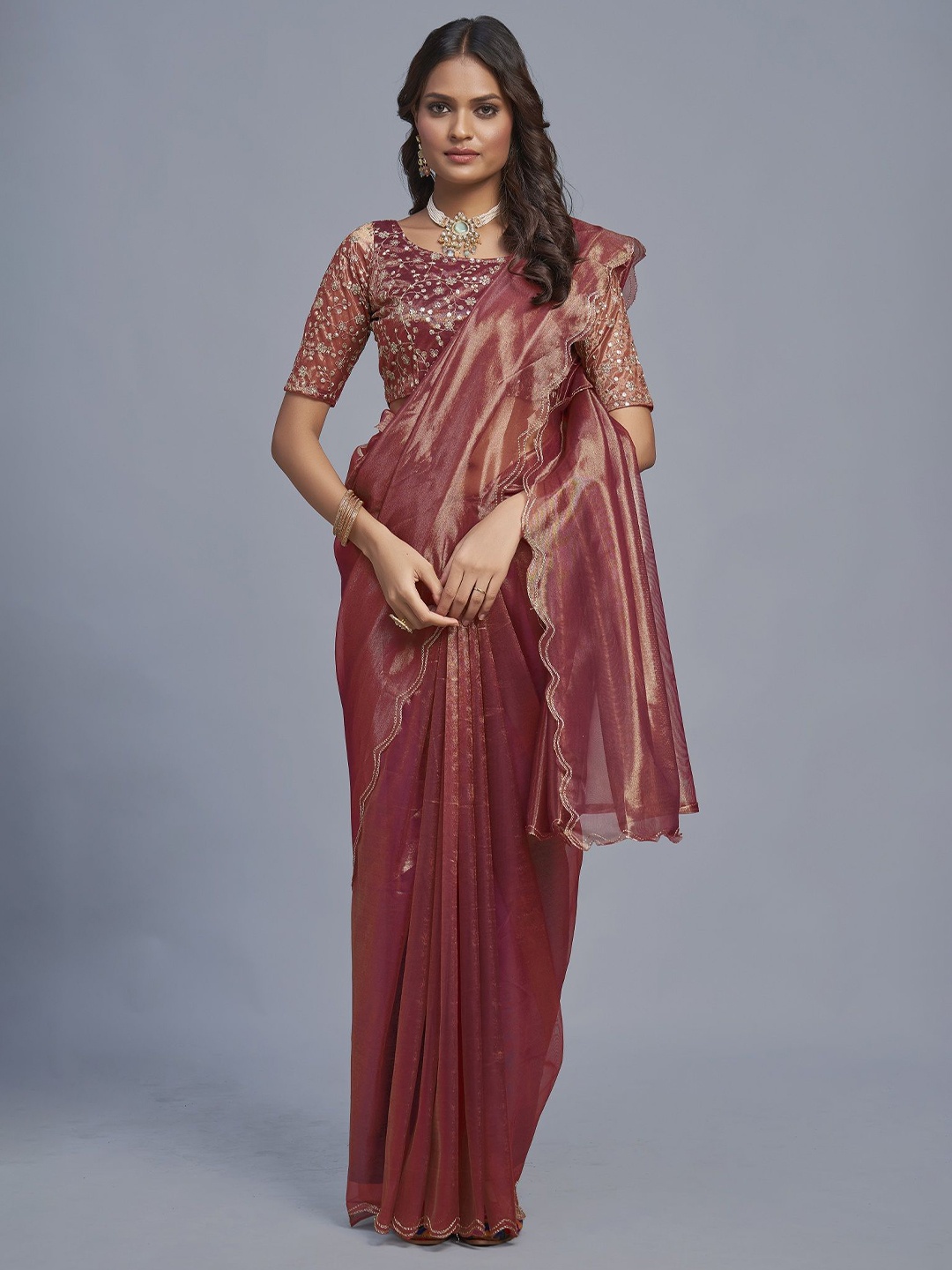 

APNISHA Embroidered Organza Saree, Maroon