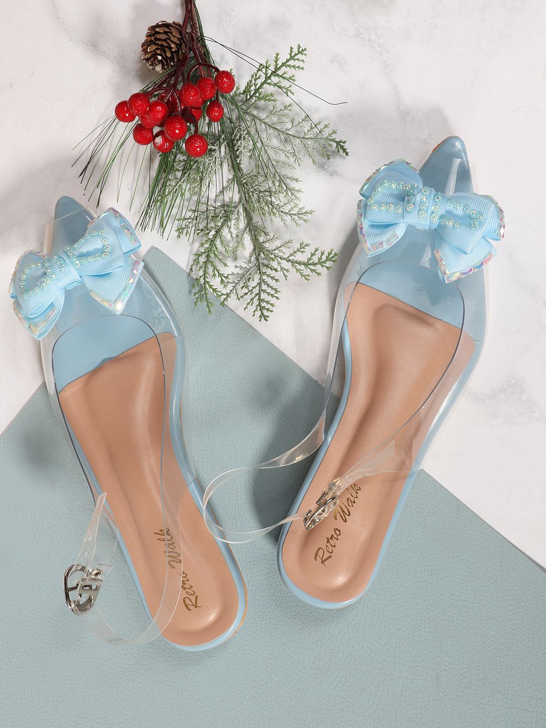 

Retro Walk Wedge Pumps with Bows, Blue