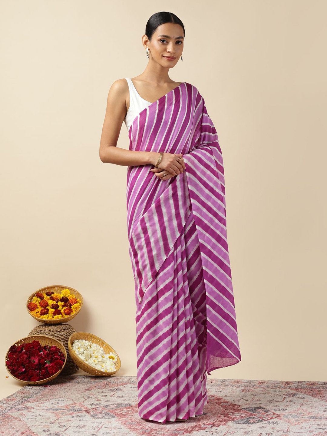 

Moora Leheriya Pure Cotton Leheriya Saree, Purple