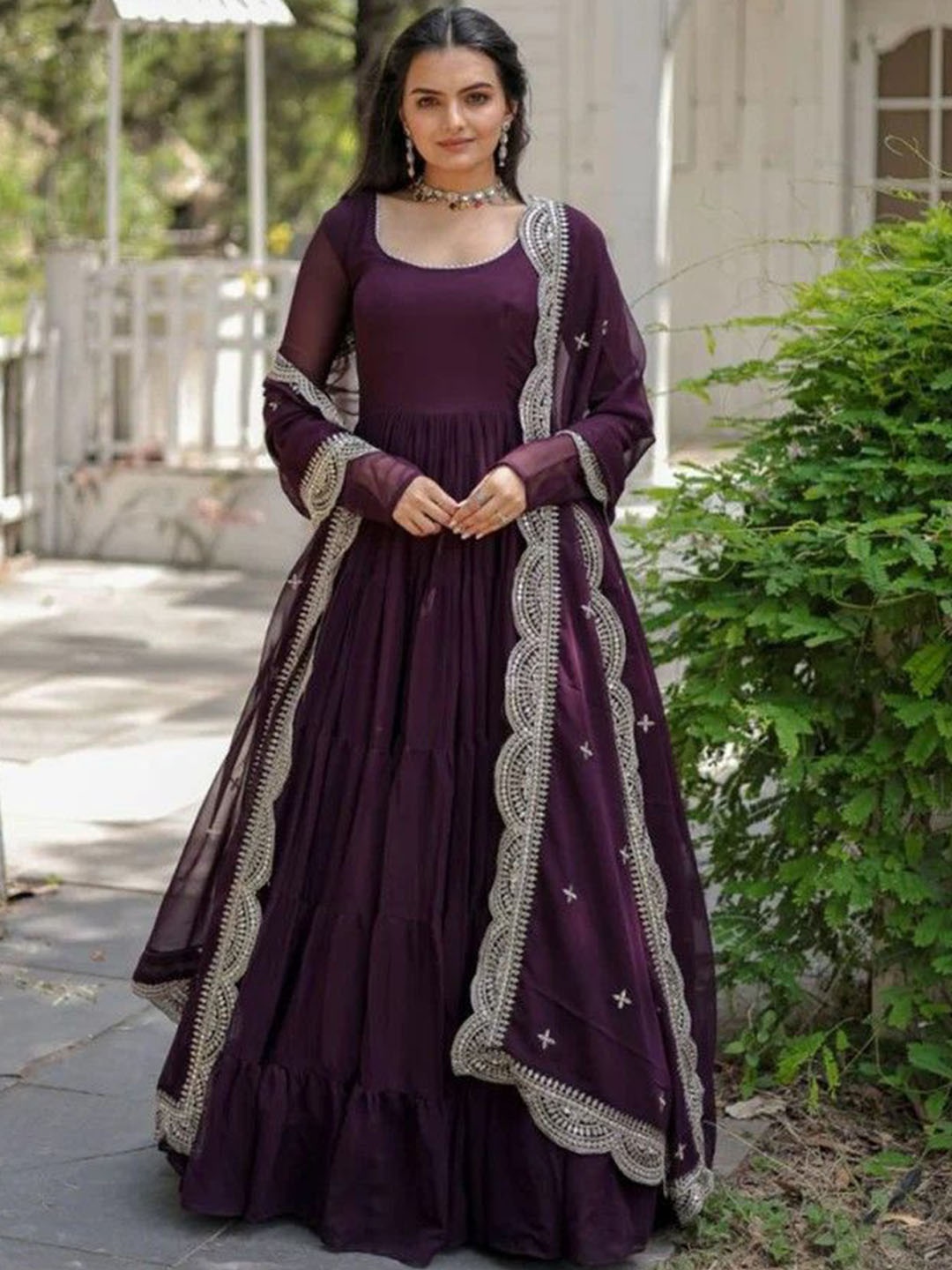 

Fashion Basket Anarkali Georgette Kurta with Salwar & Dupatta, Purple