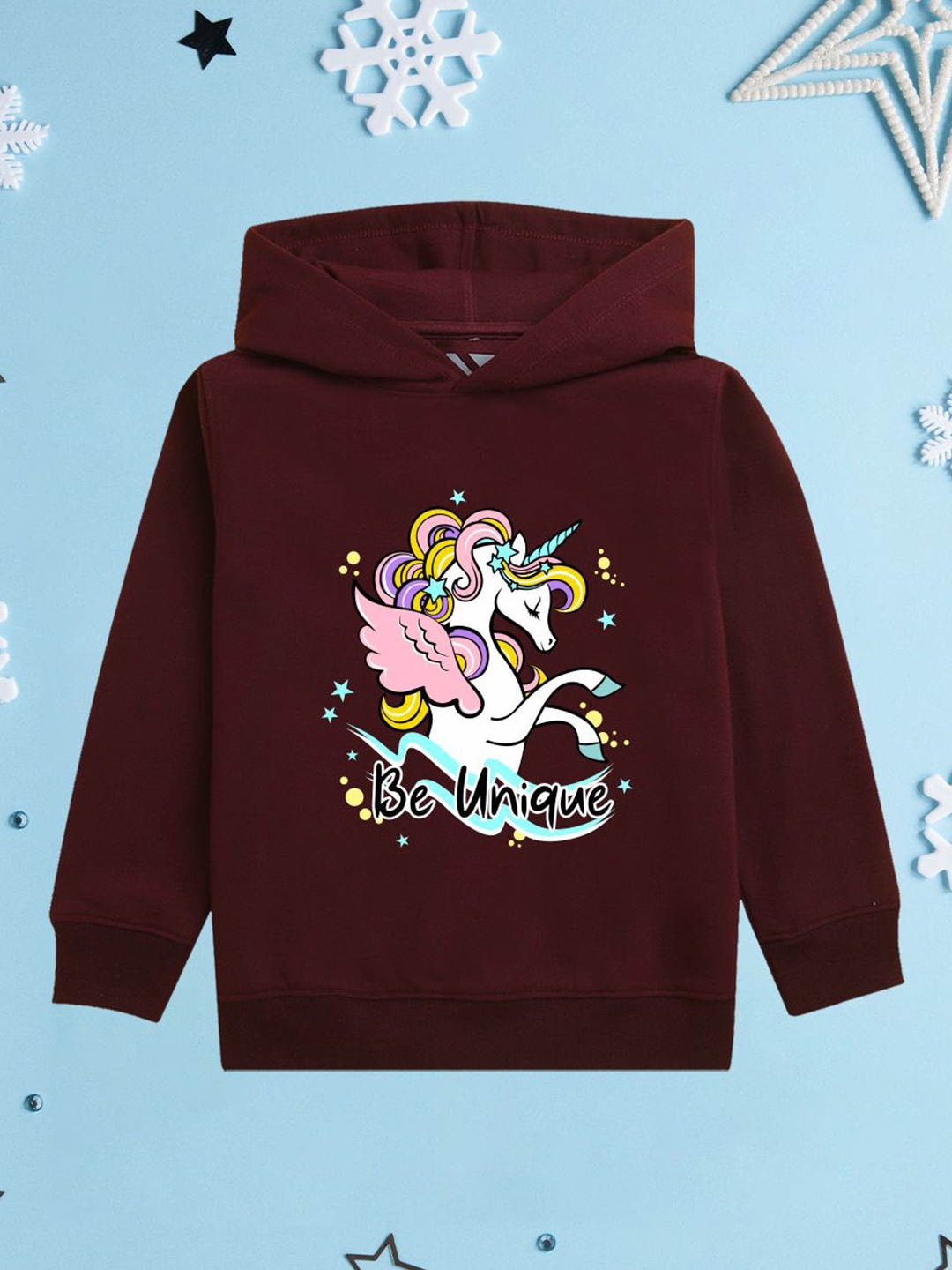 

NUSYL Girls Graphic Printed Hooded Sweatshirt, Burgundy