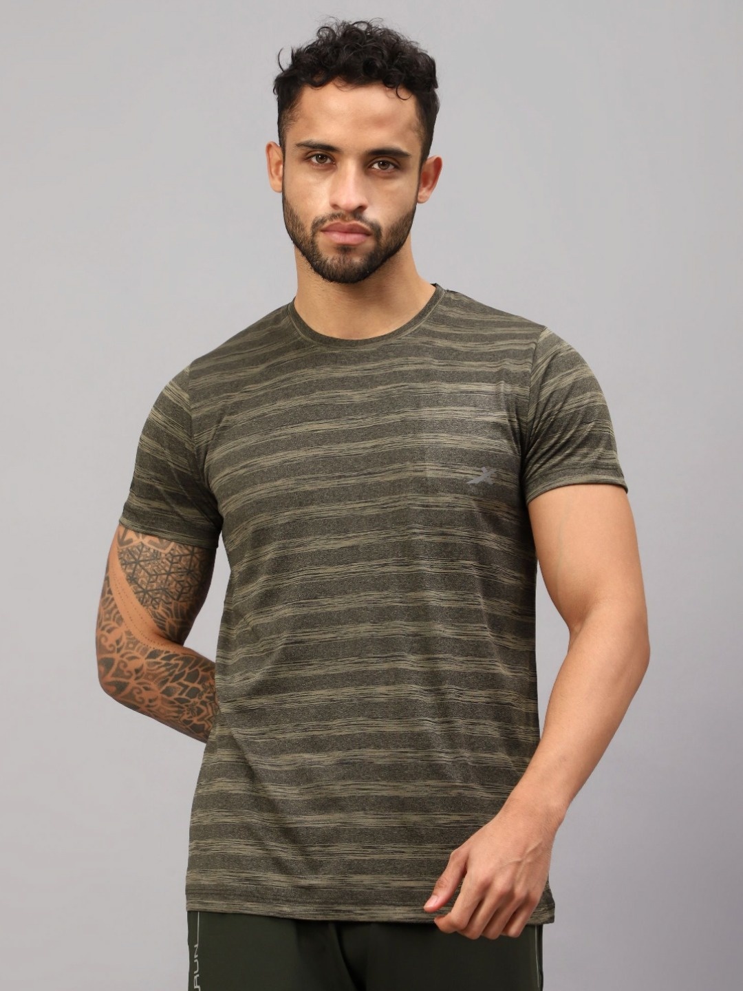 

VECTOR X Men Striped Round Neck T-Shirt, Olive