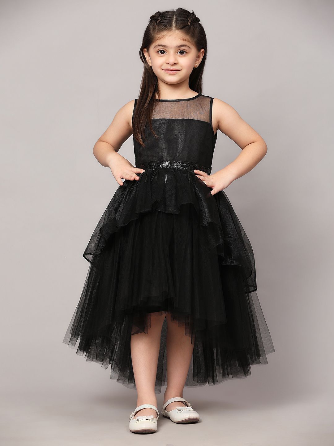 

Toy Balloon kids Net Fit & Flare Embellished Knee Length Dress, Black