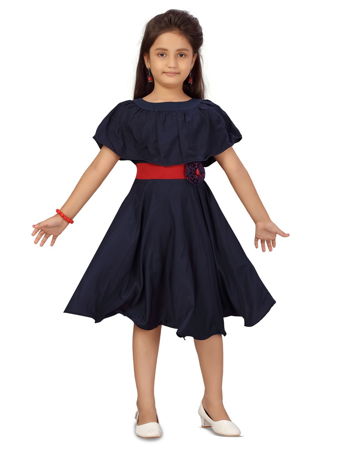 

BAESD Girls Cape Sleeve Fit & Flare Dress, Navy blue