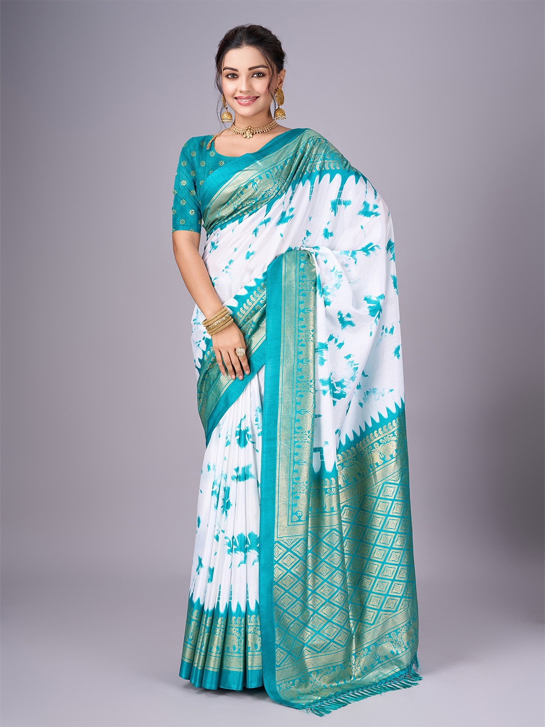 

Sitanjali Zari Art Silk Chanderi Saree, Teal