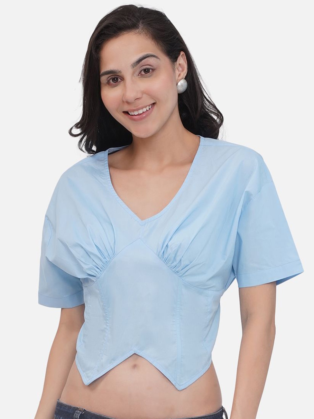 

bellamia Victorian Cotton Wrap Crop Top, Blue