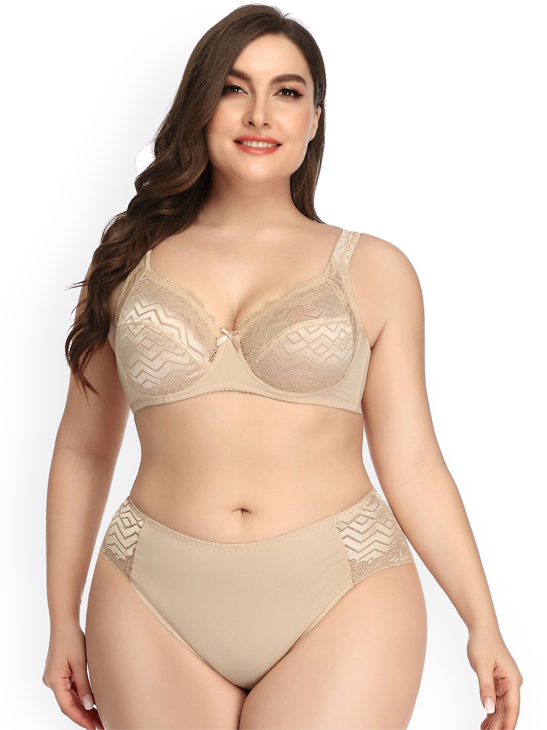

LULU & SKY Plus Size Bra & Briefs Lingerie Set, Beige