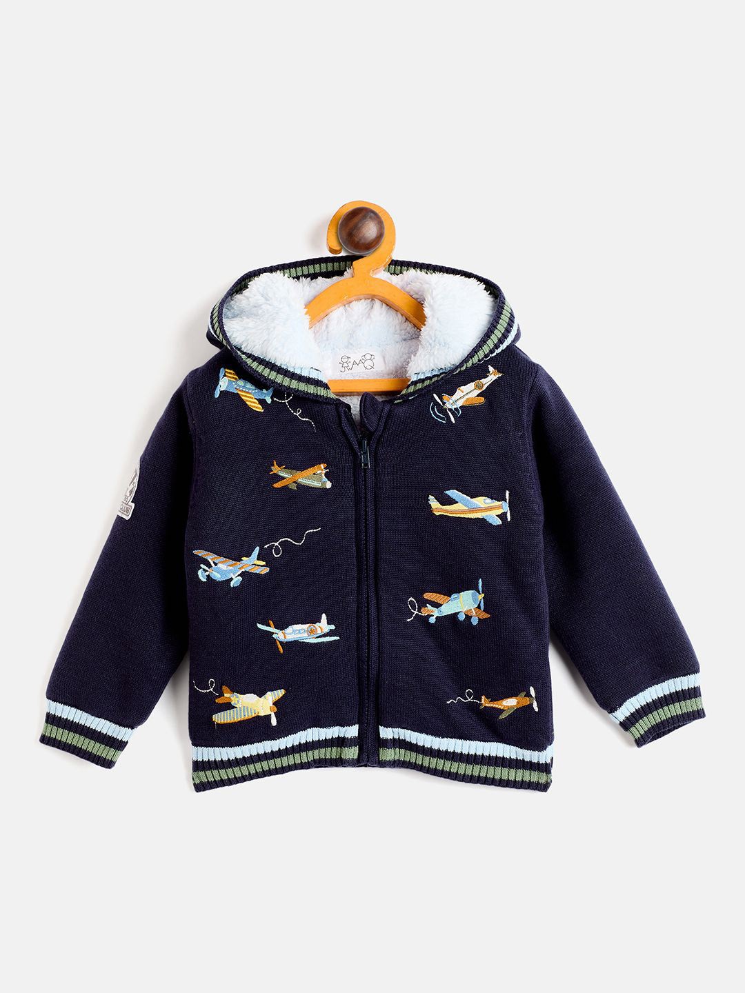

JWAAQ Unisex Kids Embroidered Printed Cardigan with Zip Detail Detail, Navy blue