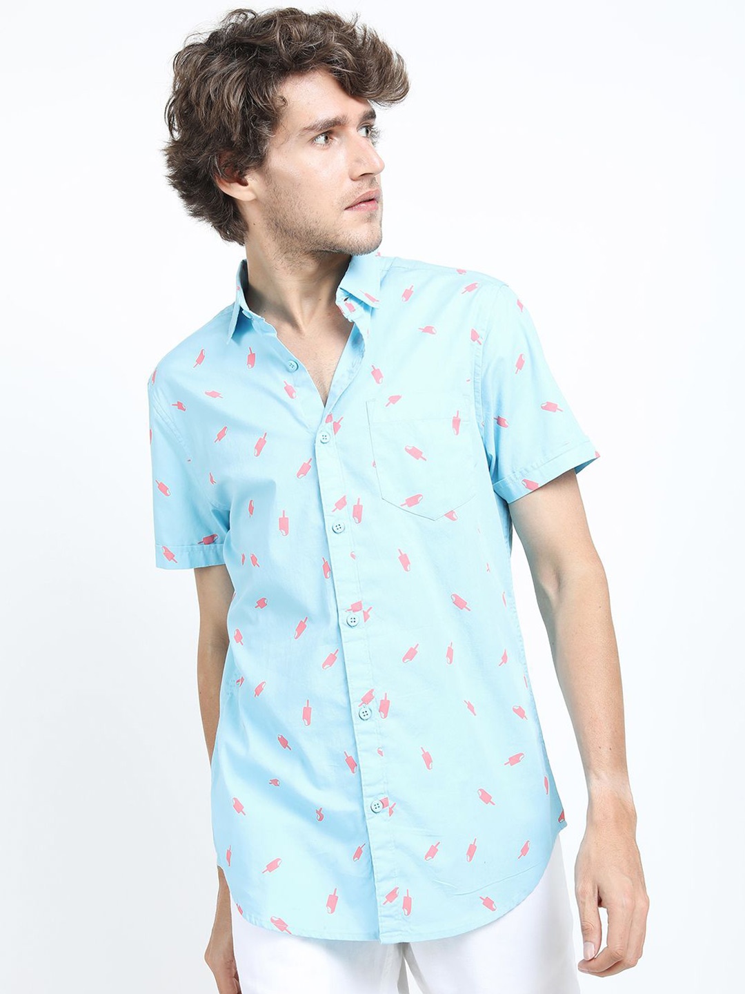 

HIGHLANDER Men Slim Fit Opaque Printed Casual Shirt, Blue