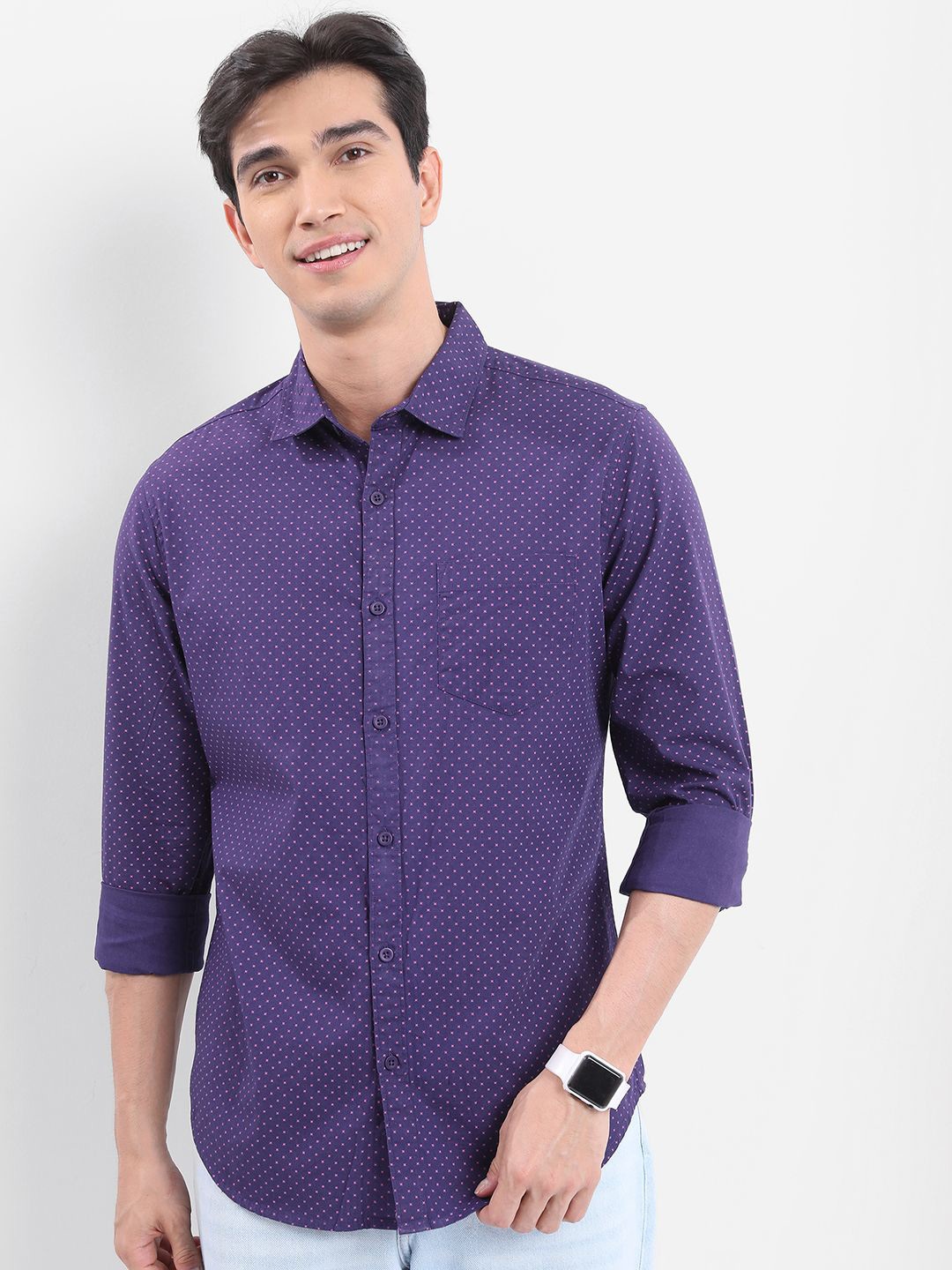 

HIGHLANDER Men Slim Fit Opaque Printed Casual Shirt, Purple