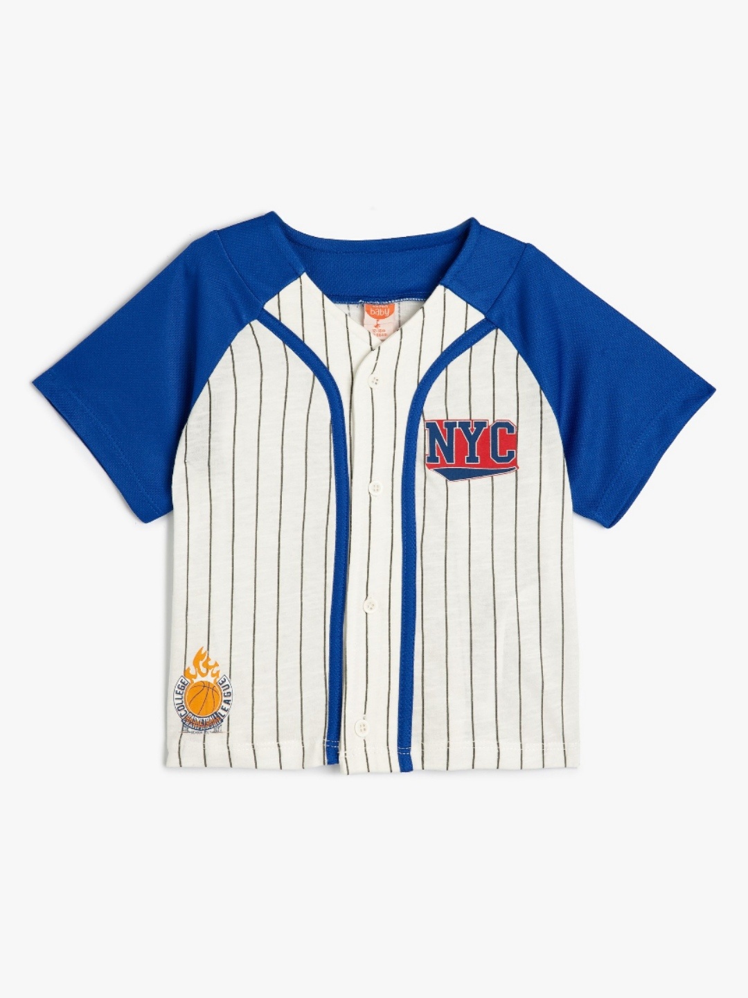

Koton Boys Striped V-Neck Applique T-shirt, White