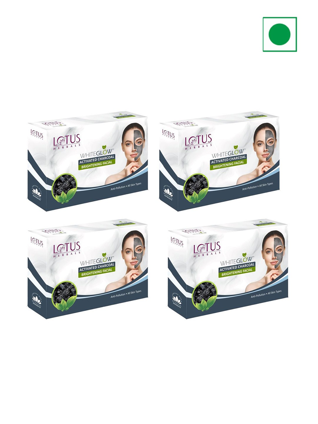 

Lotus Herbals Set Of 4 WhiteGlow Activated Charcoal Brightening 1 Facial Kit- 47g Each, White