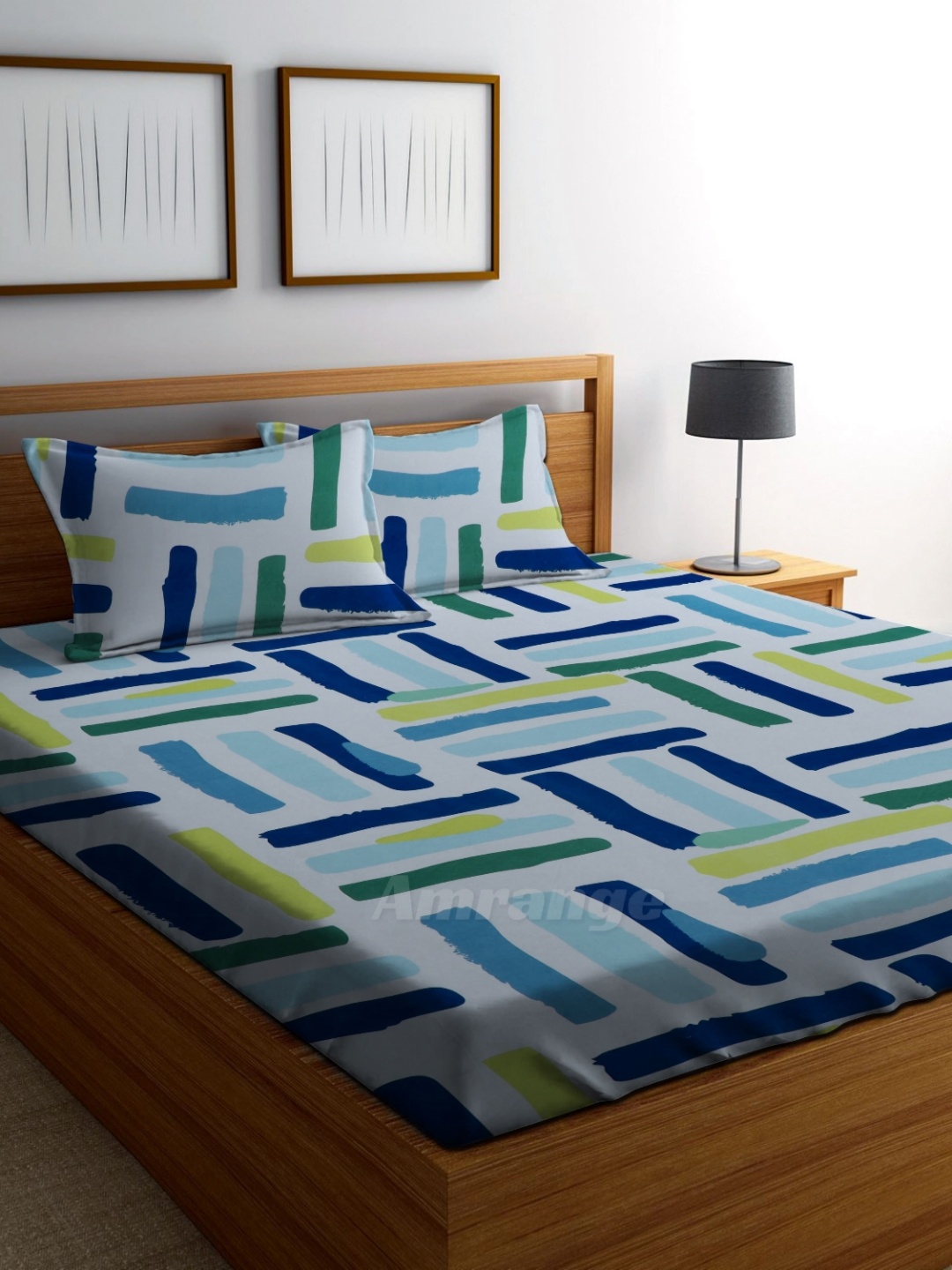 

AMRANGE Blue & Green Geometric 250 TC King Bedsheet with 2 Pillow Covers