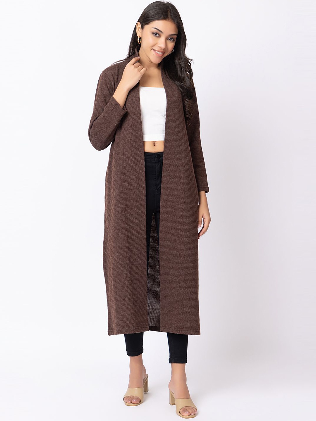 

Anouk Women Colourblocked Thread Work Jacquard Winter Wear Kurta, Coffee brown