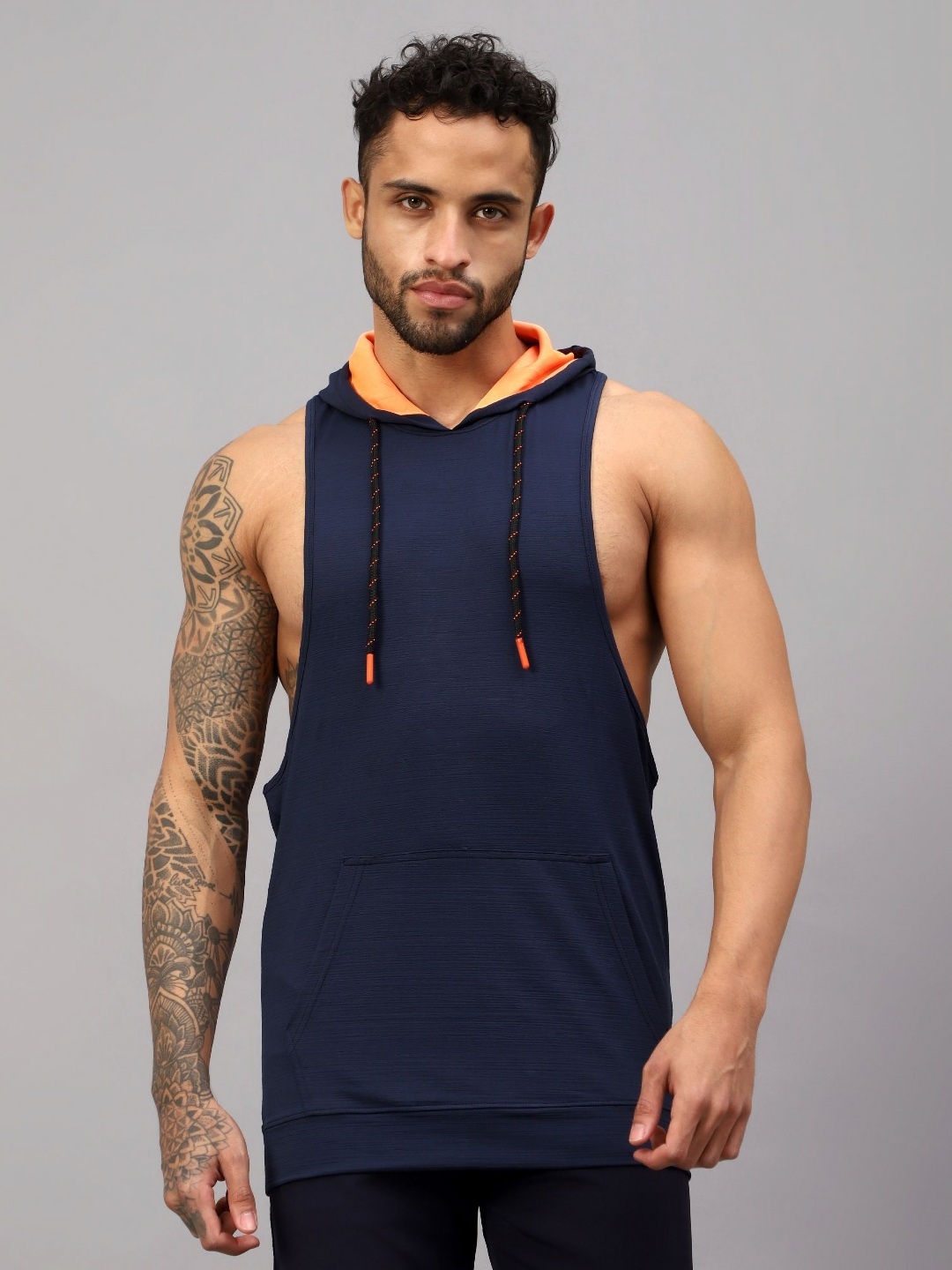 

VECTOR X Men Solid Hood T-Shirt, Navy blue